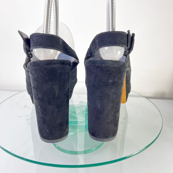 Vince Camuto Jenseya Platform Sandals Black Suede Leather perforated - Picture 6 of 10